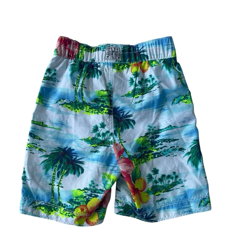 GAP Swim Shorts Trunks Hawaiian Print Multi Color Drawstring Size XS 4-5 New